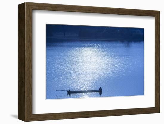 Laos, Sainyabuli. Nam Tien Reservoir, boats.-Walter Bibikow-Framed Photographic Print