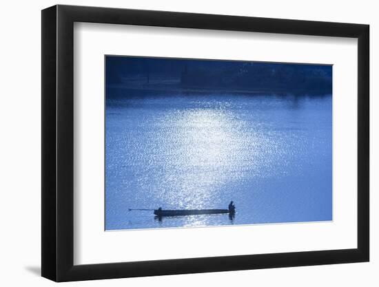 Laos, Sainyabuli. Nam Tien Reservoir, boats.-Walter Bibikow-Framed Photographic Print