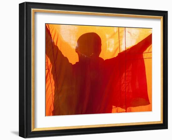 Laos, Vientiane, Monk Hanging Robes-Steve Vidler-Framed Photographic Print