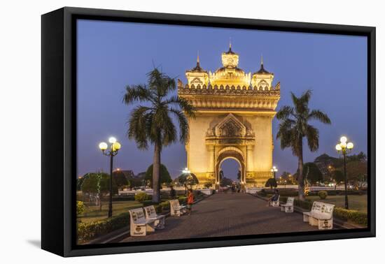 Laos, Vientiane. Patuxai, Victory Monument exterior at dusk.-Walter Bibikow-Framed Premier Image Canvas