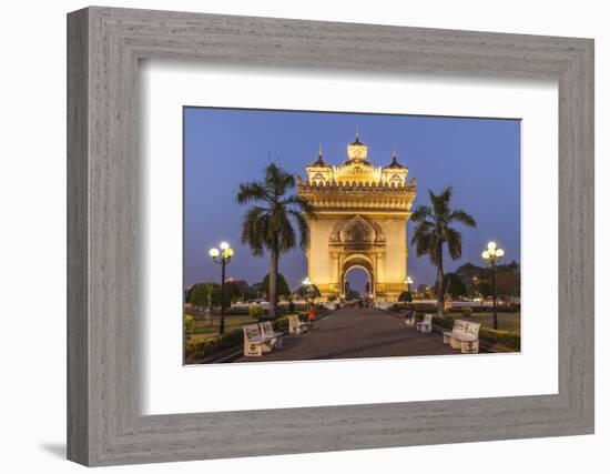 Laos, Vientiane. Patuxai, Victory Monument exterior at dusk.-Walter Bibikow-Framed Photographic Print