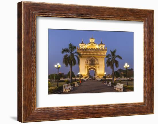 Laos, Vientiane. Patuxai, Victory Monument exterior at dusk.-Walter Bibikow-Framed Photographic Print