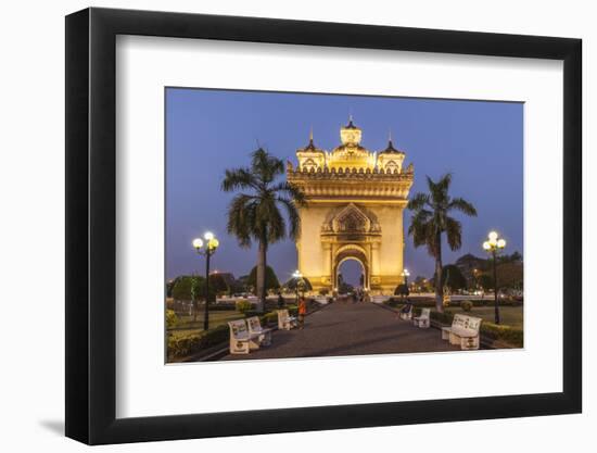 Laos, Vientiane. Patuxai, Victory Monument exterior at dusk.-Walter Bibikow-Framed Photographic Print