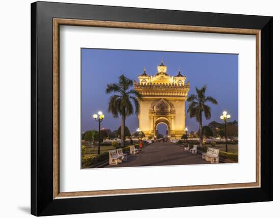 Laos, Vientiane. Patuxai, Victory Monument exterior at dusk.-Walter Bibikow-Framed Photographic Print