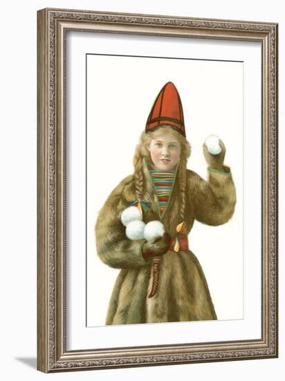 Lapp Girl with Snowballs-null-Framed Premium Giclee Print