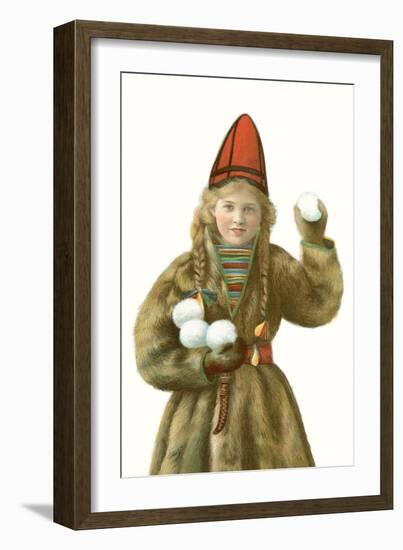 Lapp Girl with Snowballs-null-Framed Premium Giclee Print