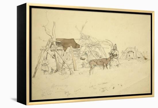 Lapps and Reindeer Beside Huts, North Norway, C.1850-Godfrey Thomas Vigne-Framed Premier Image Canvas