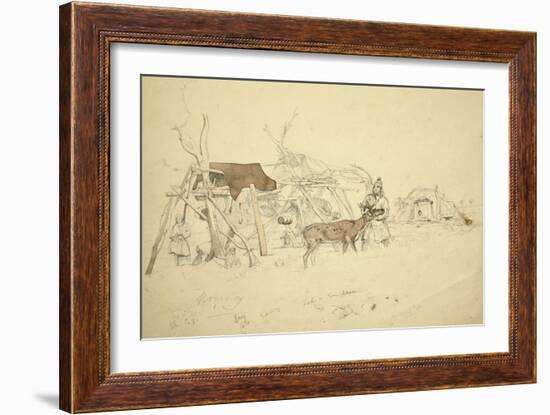 Lapps and Reindeer Beside Huts, North Norway, C.1850-Godfrey Thomas Vigne-Framed Giclee Print