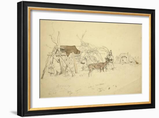 Lapps and Reindeer Beside Huts, North Norway, C.1850-Godfrey Thomas Vigne-Framed Giclee Print