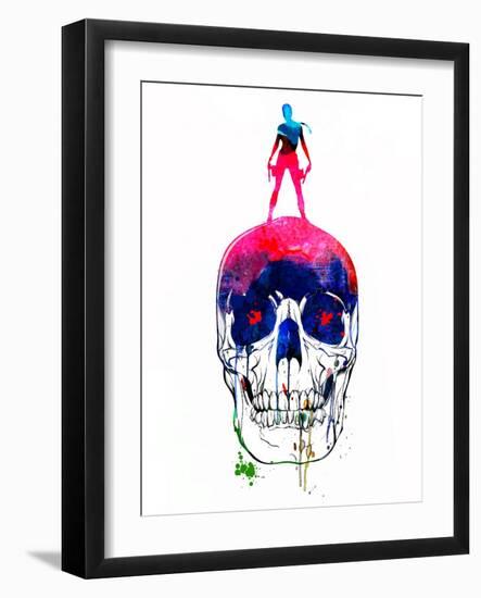 Lara and the Skull Watercolor-Lora Feldman-Framed Art Print