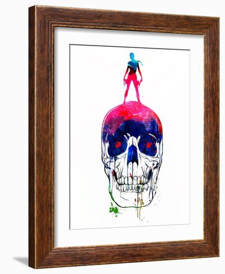 Lara and the Skull Watercolor-Lora Feldman-Framed Art Print