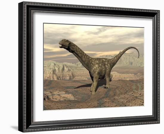 Large Argentinosaurus Dinosaur Walking on Rocky Terrain-null-Framed Art Print