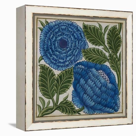 Large Blue Flower Watercolor Tile Design by William de Morgan-Stapleton Collection-Framed Premier Image Canvas