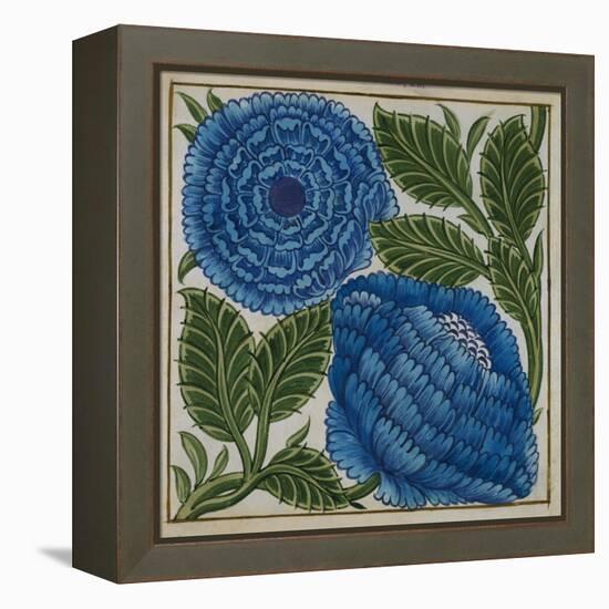 Large Blue Flower Watercolor Tile Design by William de Morgan-Stapleton Collection-Framed Premier Image Canvas