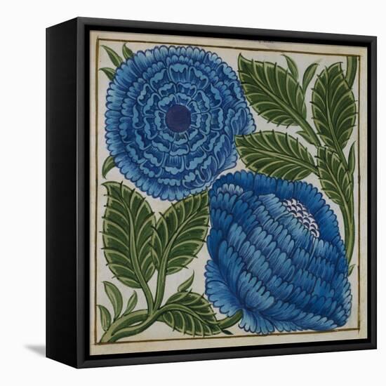 Large Blue Flower Watercolor Tile Design by William de Morgan-Stapleton Collection-Framed Premier Image Canvas