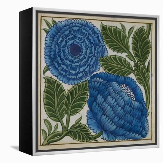 Large Blue Flower Watercolor Tile Design by William de Morgan-Stapleton Collection-Framed Premier Image Canvas