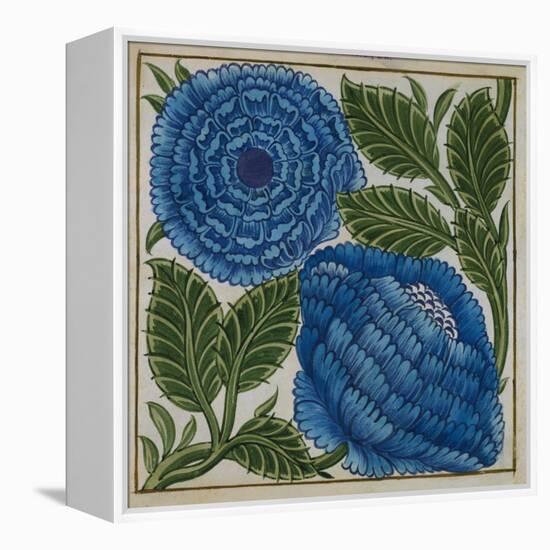 Large Blue Flower Watercolor Tile Design by William de Morgan-Stapleton Collection-Framed Premier Image Canvas