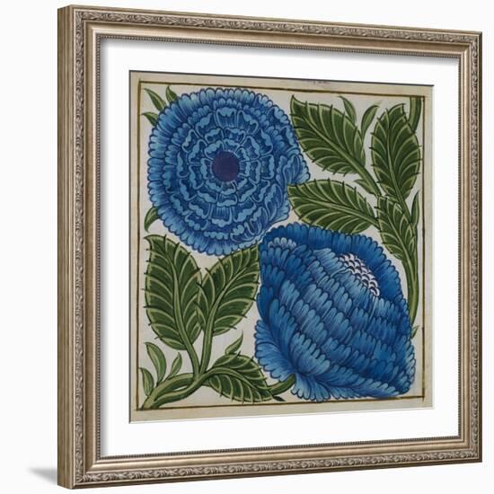 Large Blue Flower Watercolor Tile Design by William de Morgan-Stapleton Collection-Framed Giclee Print