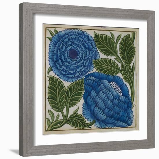 Large Blue Flower Watercolor Tile Design by William de Morgan-Stapleton Collection-Framed Giclee Print