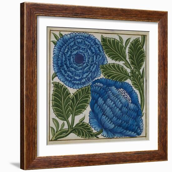 Large Blue Flower Watercolor Tile Design by William de Morgan-Stapleton Collection-Framed Giclee Print