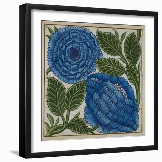 Large Blue Flower Watercolor Tile Design by William de Morgan-Stapleton Collection-Framed Giclee Print