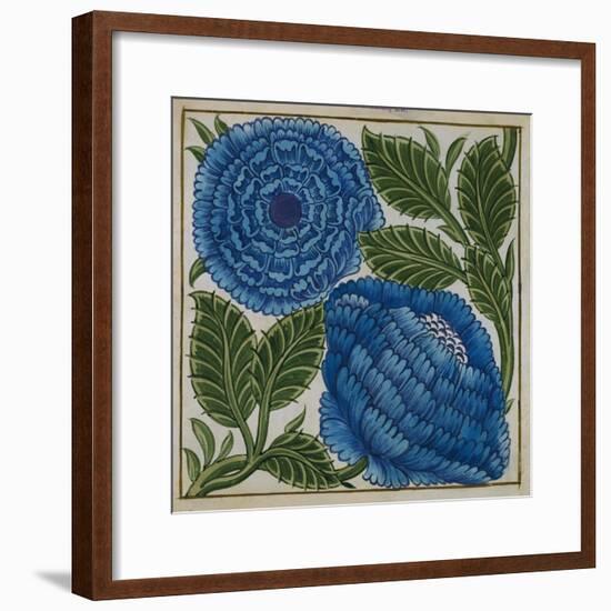 Large Blue Flower Watercolor Tile Design by William de Morgan-Stapleton Collection-Framed Giclee Print