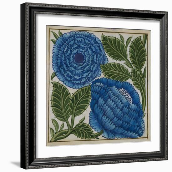 Large Blue Flower Watercolor Tile Design by William de Morgan-Stapleton Collection-Framed Giclee Print