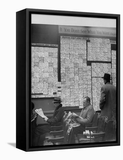 Large Board Containing Small Hand Written Pieces of Paper Announcing Various Jobs and the Salaries-Al Fenn-Framed Premier Image Canvas