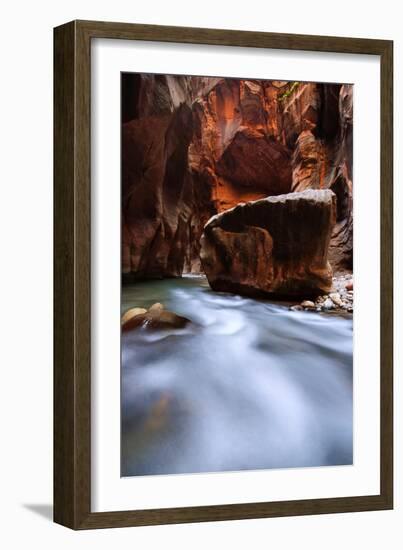 Large Boulder In The Virgin River Of The Narrows In Zion National Park, Utah-Austin Cronnelly-Framed Photographic Print