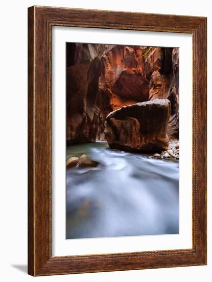 Large Boulder In The Virgin River Of The Narrows In Zion National Park, Utah-Austin Cronnelly-Framed Photographic Print