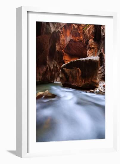 Large Boulder In The Virgin River Of The Narrows In Zion National Park, Utah-Austin Cronnelly-Framed Photographic Print
