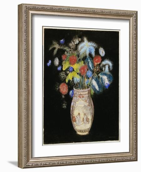 Large Bouquet on a Black Background, C.1910-Odilon Redon-Framed Giclee Print