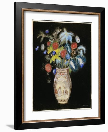 Large Bouquet on a Black Background, C.1910-Odilon Redon-Framed Giclee Print