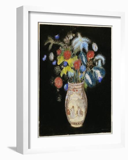 Large Bouquet on a Black Background, C.1910-Odilon Redon-Framed Giclee Print