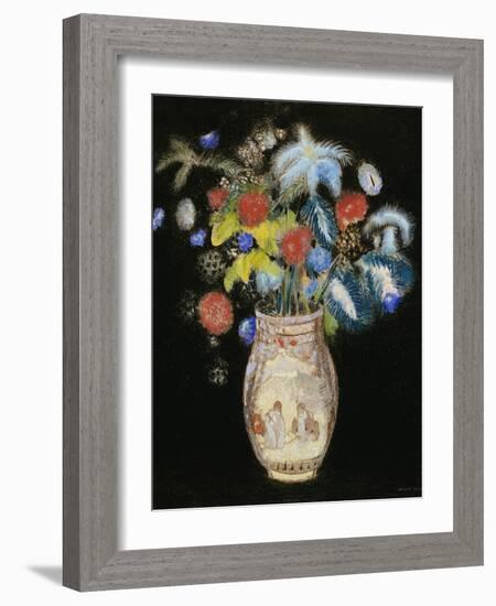 Large Bouquet on a Black Background, circa 1910-Odilon Redon-Framed Giclee Print