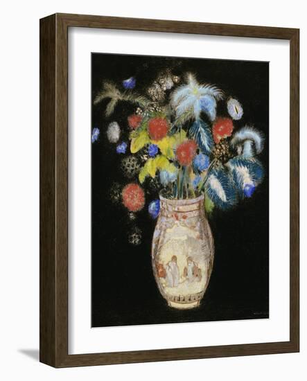 Large Bouquet on a Black Background, circa 1910-Odilon Redon-Framed Giclee Print