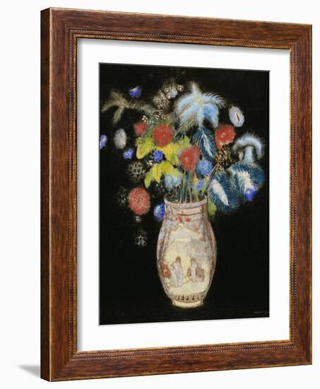 Large Bouquet on a Black Background, circa 1910-Odilon Redon-Framed Giclee Print