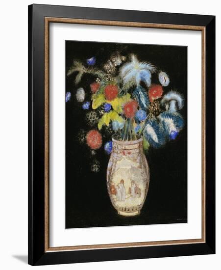 Large Bouquet on a Black Background, circa 1910-Odilon Redon-Framed Giclee Print