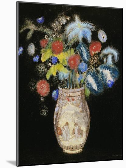 Large Bouquet on a Black Background, circa 1910-Odilon Redon-Mounted Giclee Print