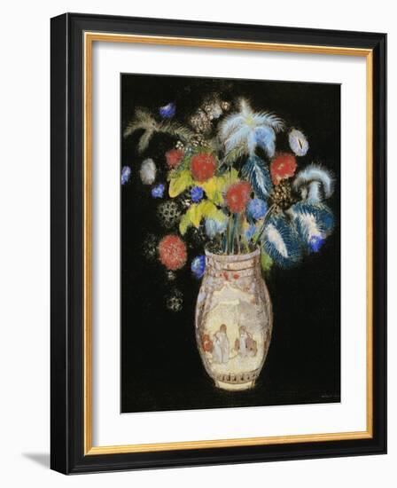 Large Bouquet on a Black Background, circa 1910-Odilon Redon-Framed Giclee Print