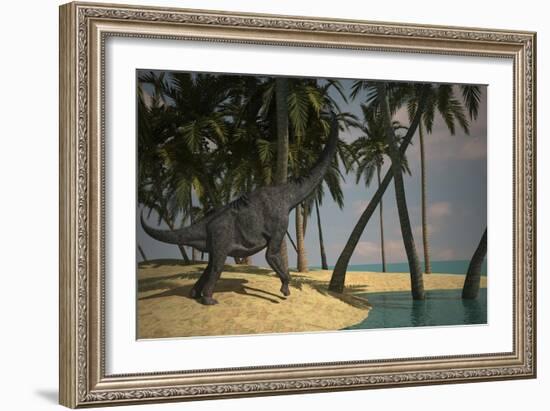 Large Brachiosaurus Grazing at the Water's Edge-null-Framed Art Print