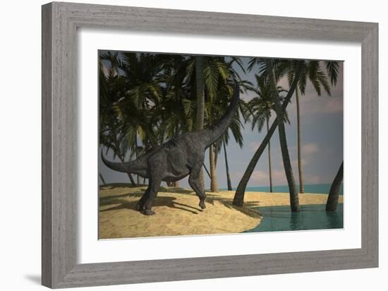 Large Brachiosaurus Grazing at the Water's Edge-null-Framed Art Print