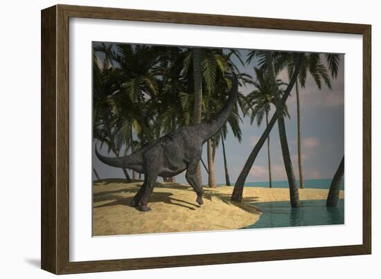 Large Brachiosaurus Grazing at the Water's Edge-null-Framed Art Print