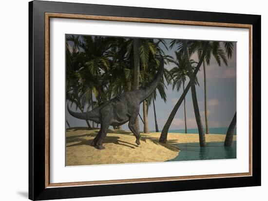 Large Brachiosaurus Grazing at the Water's Edge-null-Framed Art Print