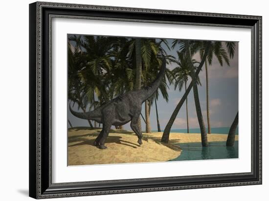 Large Brachiosaurus Grazing at the Water's Edge-null-Framed Art Print