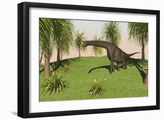 Large Brachiosaurus Grazing in a Grassy Field-null-Framed Art Print