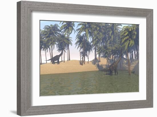 Large Brachiosaurus Grazing in a Tropical Climate-null-Framed Art Print