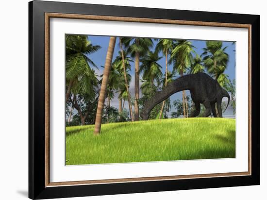 Large Brachiosaurus Grazing in a Tropical Climate-null-Framed Art Print