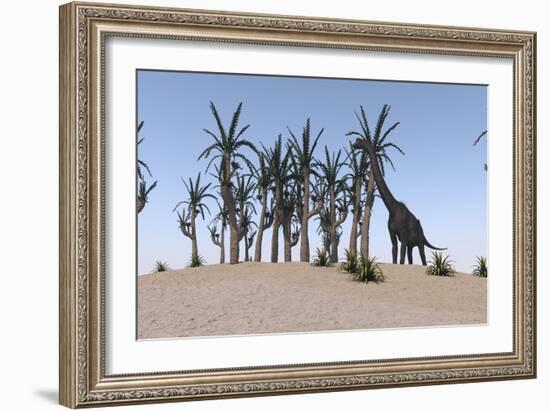 Large Brachiosaurus Grazing on an Island-null-Framed Premium Giclee Print