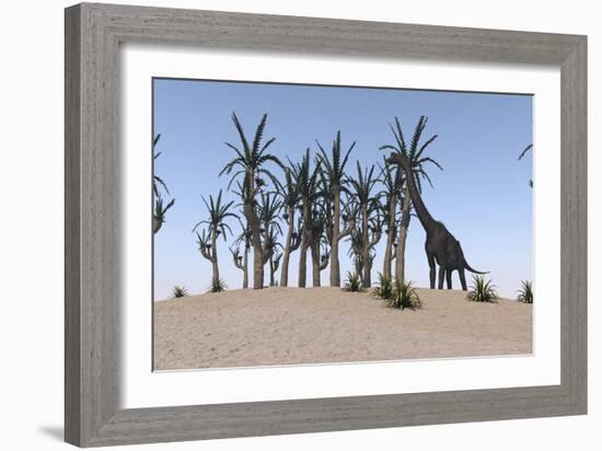 Large Brachiosaurus Grazing on an Island-null-Framed Art Print